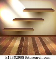 Room with the shelfs and wooden floor. EPS 10