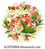 rosen, und, lilie, blumen, bündel, abbildung rosen, und, lilie, blumen, bündel, abbildung