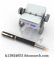 Rotary card address and pen. 3d render illustration isolated on white