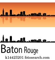 rouge batuta, skyline, em, fundo alaranjado