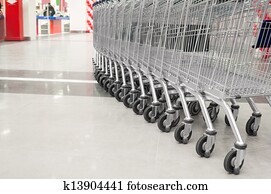 row of empty cart in the supermarket