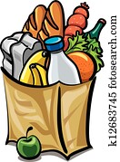 saco papel, com, alimento