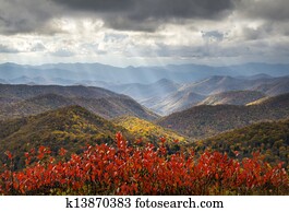 Scenic Autumn Blue Ridge Parkway Fall Foliage Crepuscular Light Rays travel and vacation destination