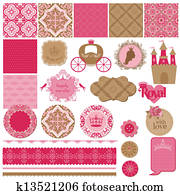 Scrapbook Design Elements - Princess Girl Birthday Set - in vector Scrapbook Design Elements - Princess Girl Birthday Set - in vector