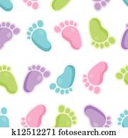 Seamless Pattern of Baby Feet Icons Seamless Pattern of Baby Feet Icons