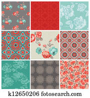 Seamless Vintage Flower Background Set- for design and scrapbook - in vector Seamless Vintage Flower Background Set- for design and scrapbook - in vector