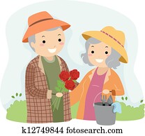 Senior Couple Gardening Stickman Senior Couple Gardening Stickman