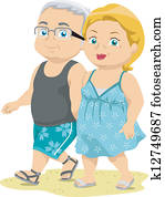 Senior Couple Taking a Walk on the Beach