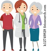 Senior Couple with their Doctor Stickman