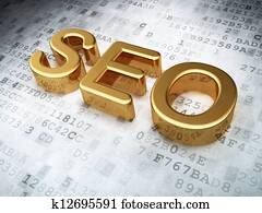 SEO web development concept: Golden SEO on digital background SEO web development concept: Golden SEO on digital background
