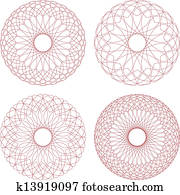 set, od, riadiť, guilloche, rosettes