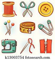 Set of 9 sewing tools icons Set of 9 sewing tools icons