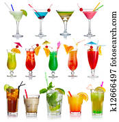 Set of alcohol cocktails isolated on white Set of alcohol cocktails isolated on white