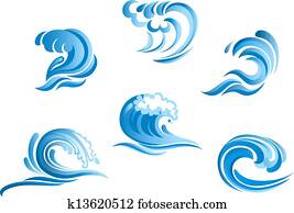 Set of blue surf ocean waves Set of blue surf ocean waves