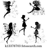 Set of fairies with butterflies Set of fairies with butterflies