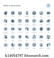 Set of media and advertising icons Set of media and advertising icons