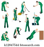 Set of ten professional cleaners in Set of ten professional cleaners in