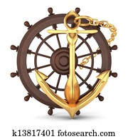 ship helm and golden anchor ship helm and golden anchor