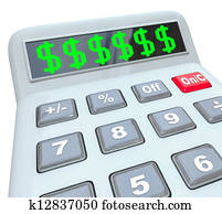 signes dollar, sur, calculatrice, ajouter, coûts, coûteux, budget