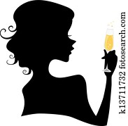 Silhouette of a Girl holding a Champagne Glass Silhouette of a Girl holding a Champagne Glass