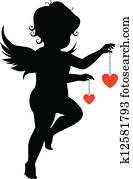 silhouette, von, ein, engelchen, mit, herzen silhouette, von, ein, engelchen, mit, herzen