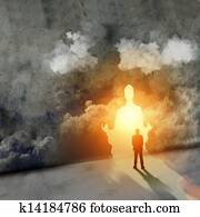 silhouette, von, meditieren, mann