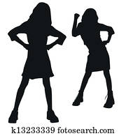 silhuetas, de, adolescente