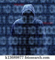 silueta, de, um, hacker, isloated, ligado, pretas