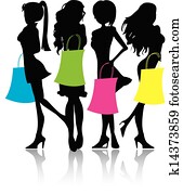 silueta, shopping, mulheres