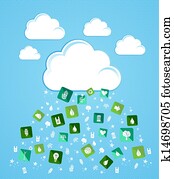 sky, beregning, eco, vennlig, ikoner