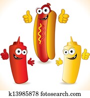 Smiling Cartoon Hot Dog with friends Smiling Cartoon Hot Dog with friends