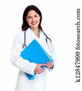 Smiling medical doctor woman with stethoscope.
