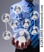 social, networking, conceito, com, conectado, vidro, speheres