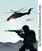soldat, mit, hubschrauber soldat, mit, hubschrauber