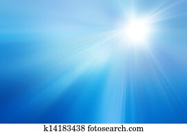 sonne, auf, a, blauer himmel, mit, strahlen, und, leuchtsignal, abstrakt, hintergrund