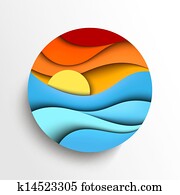sonnenuntergang, in, dass, sea., vektor, symbol, abbildung sonnenuntergang, in, dass, sea., vektor, symbol, abbildung