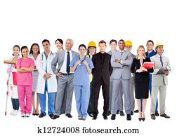 sorrindo, grupo pessoas, com, diferente, trabalhos