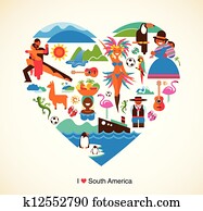 South America love - concept illustration with vector icons South America love - concept illustration with vector icons