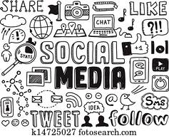 soziales, medien, doodles, elemente soziales, medien, doodles, elemente
