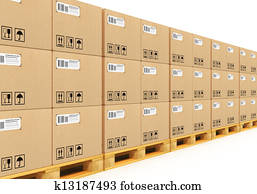 Stacked cardbaord boxes on shipping pallets