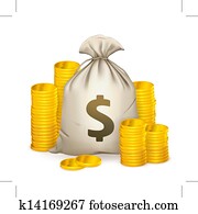 Stacks of coins and money bag, 10eps