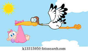 Stork Delivering A Baby Girl Stork Delivering A Baby Girl