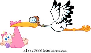 Stork Delivering A Newborn Baby Stork Delivering A Newborn Baby