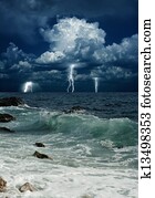 Stormy sea, lightnings Stormy sea, lightnings