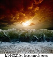 Stormy sea, sunset Stormy sea, sunset