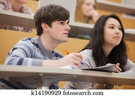 Students paying attention while sitting in a lecture hall