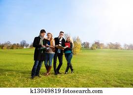 Students taking a walking in park