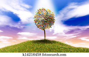 Stylised Money Tree Australian Dollar Notes On Grassy Hill