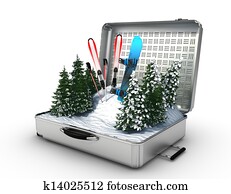 suitcase ski and snowboard with snow inside suitcase ski and snowboard with snow inside