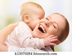 szczęśliwy, radosny, family., macierz i niemowlę, całowanie